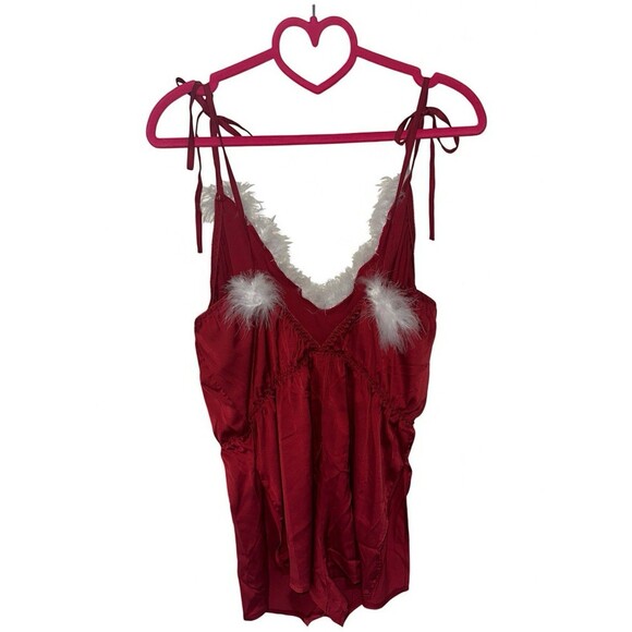 Valentine Sexy Lingerie Red Santa Dress Teddy Sleepwear Set Large Romper Robe - Picture 11 of 13